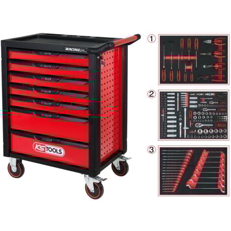 KS Tools Werkstattwagen RACINGline SCHWARZ/ROT mit 7 Schubladen und 215 Premium-Werkzeugen