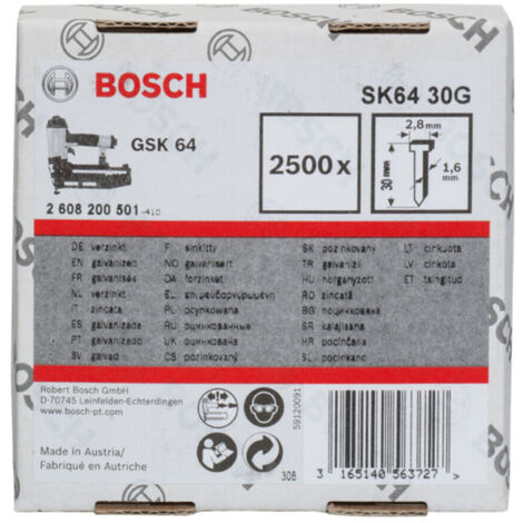 Bosch Senkkopf-Stift SK64 30G, 1,6 mm, 30 mm, verzinkt - 2608200501