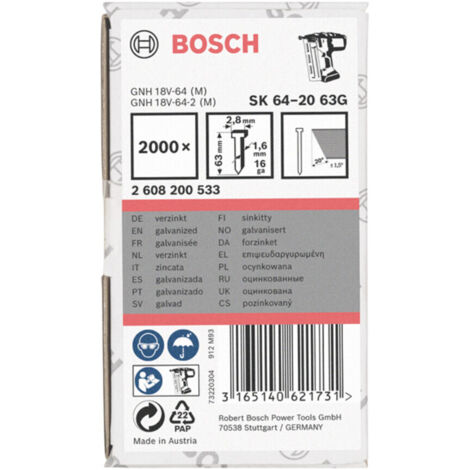Bosch Senkkopf-Stift SK64 20G, 63 mm verzinkt - 2608200533