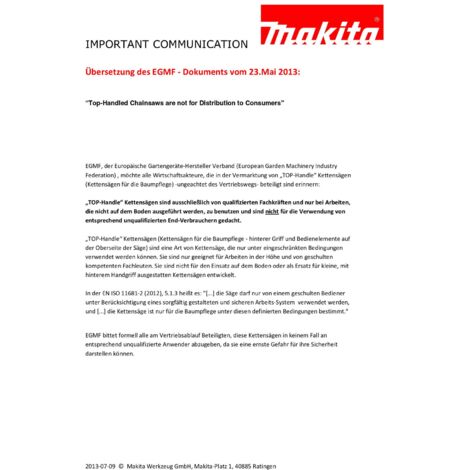 Makita Akku-Top-Handle-Kettensäge DUC256Z, 2x18V ohne Akku und Ladegerät