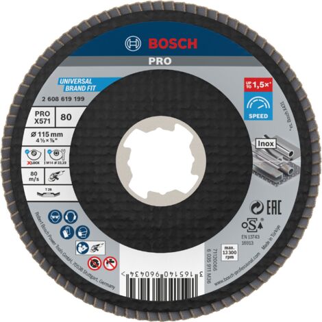 Fächerschleifscheibe X-LOCK BfM X571 D.115mm Körnung 80 abgew. m.Fibertragplatte
