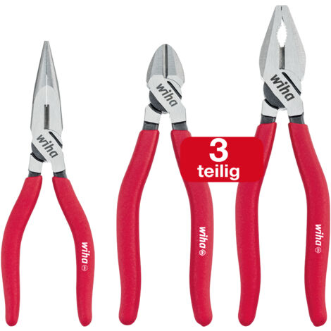 Wiha Zangen Set Classic 3 teilig I Kombizange mit DynamicJoint® und OptiGrip, Flachrundzange mit DynamicJoint®, Seitenschneider (26850)