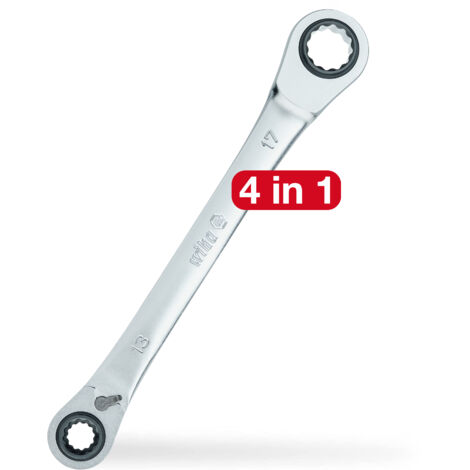 Wiha Doppelring-Ratschenschlüssel 4 in 1 I umschaltbar I SW 10 13 17 19 mm I mit 72 Zähnen I Multiratsche (45421) (1/5)