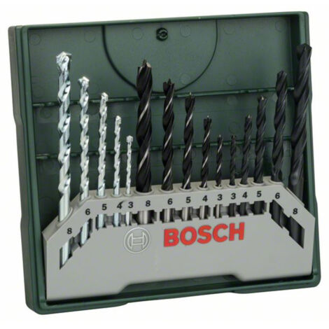 Bosch Bohrerset Mini-X-Line Mixed-Set 15-tlg. 5 Stein-, 5 Metall-, 5 Holzbohrer