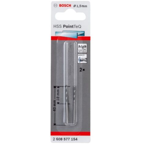 Bosch HSS PointTeQ Metallbohrer DIN338, Ausführung: 1,5mm, 2er VE, 2608577154