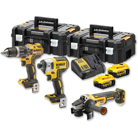 DeWALT Akku-Maschinen-Set 18 Volt DCK384P2T: DCD 796 + DCF 887 + DCG 405, 2x 5,0 Ah