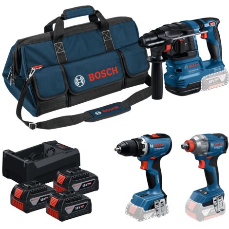 Bosch Professional Bosch Profi Set 18V: Akku-Bohrschrauber GSR 18V-65 + Akku-Drehschlagschrauber GDX 18V-285 + Akku-Bohrhammer GBH 18V-22, incl. 3x Akku 5 Ah, Schnelllad