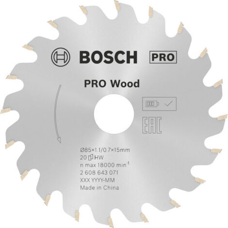 Bosch PRO Wood Kreissägeblatt, 85 x 1.1 x 15 mm, T20
