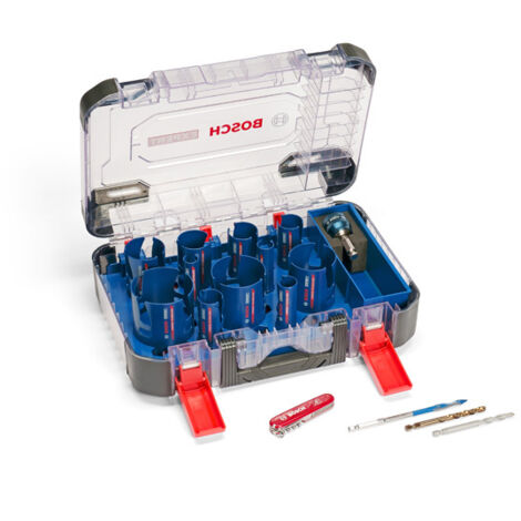 Bosch EXPERT Construction Material Lochsäge-Set 20/22/25/32/35/40/44/51/60/68/76 mm, 15-tlg. + Victorinox Messer