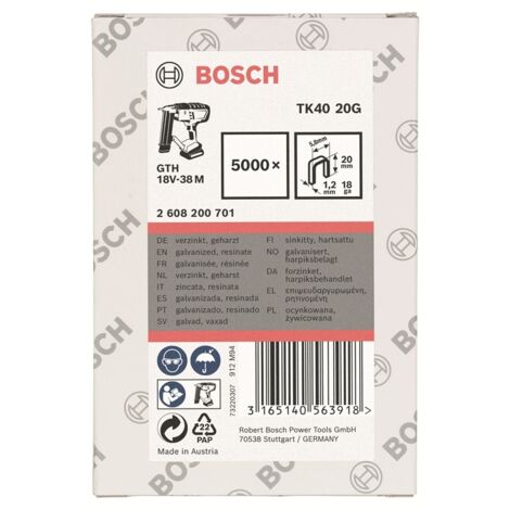 Bosch Schmalrückenklammer TK40 20G, 5,8 mm, 1,2 mm, 20 mm, verzinkt, 5000er-Pack