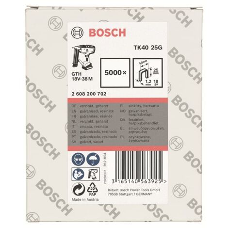 Bosch Schmalrückenklammer TK40 25G, 5,8 mm, 1,2 mm, 25 mm, verzinkt, 5000er-Pack