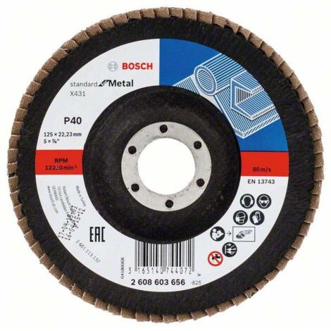 Bosch Fächerschleifscheibe X431 Standard for Metal gewinkelt 125 mm 22,23 mm 40 - 2608603656 (1/5)