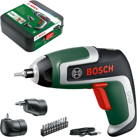 Bosch Akkuschrauber IXO Set (7. Generation, 3,6V, 2,0Ah, Winkel- und Exzenter-Aufsatz, Mikro-USB-Kabel, Aufbewahrungsbox, Set)