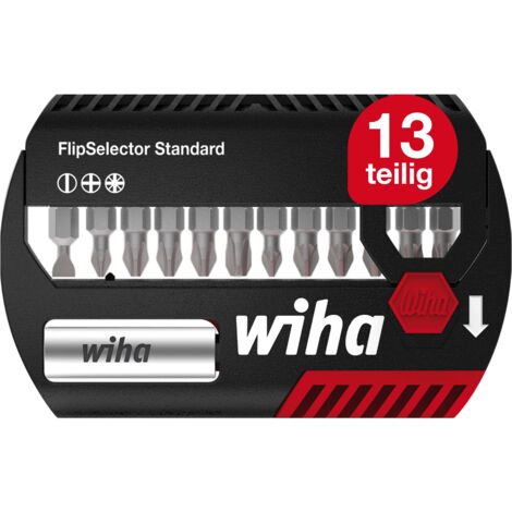 Wiha Bit Set FlipSelector 13 teilig I mit Gürtelclip I Standard 25 mm Schlitz, Kreuz, Pozidriv I magnetischer Bithalter I 1/4 Zoll C6,3 (39049) (1/5)