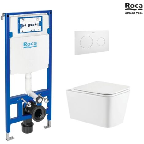 BASTIDOR ROCA DUPLO ONE PACK CISTERNA EMPOTRADA Y PULSADOR PL10 BLANCO MATE CON INODORO SUSPENDIDO TREND CON SISTEMA VORTEX (1/3)