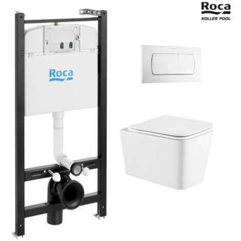 BASTIDOR ROCA PACK CISTERNA EMPOTRADA Y PULSADOR BLANCO BRILLO CON INODORO SUSPENDIDO TREND SISTEMA VORTEX TORNADO 3 kp
