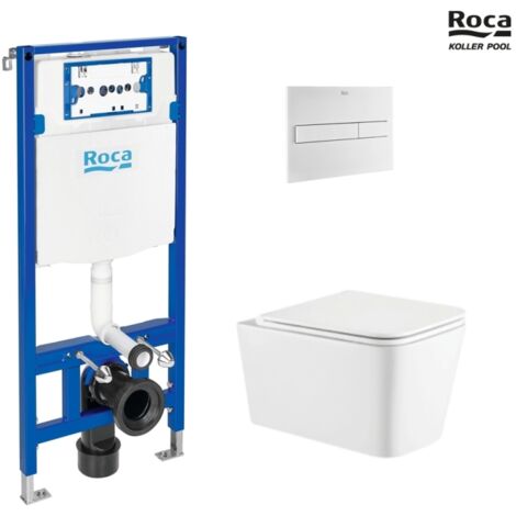 BASTIDOR ROCA DUPLO ONE PACK CISTERNA EMPOTRADA Y PULSADOR PL7 BLANCO MATE CON INODORO SUSPENDIDO TREND CON SISTEMA VORTEX