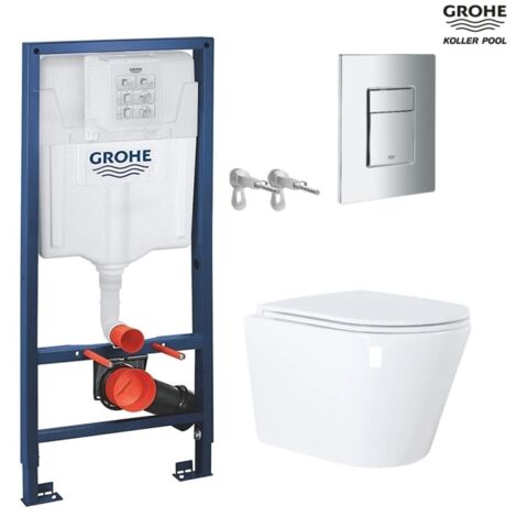 Bastidor GROHE pack cisterna empotrada y pulsador cromo brillo con inodoro suspendido VORTEX Orion blanco 51,5 cm de KP