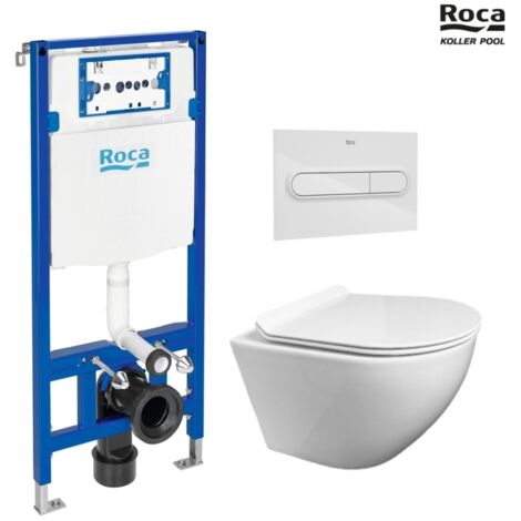 BASTIDOR ROCA DUPLO PACK CISTERNA EMPOTRADA Y PULSADOR PL1 BLANCO BRILLO CON WC SUSPENDIDO KP ROUND SMART Blanco Tornado 3.0