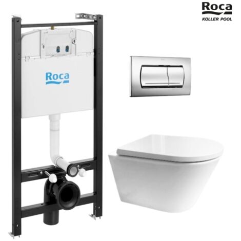 BASTIDOR ROCA ACTIVE PACK CISTERNA EMPOTRADA Y PULSADOR CROMO BRILLO CON INODORO SUSPENDIDO VORTEX Orion TAPA ENVOLVENTE de KP