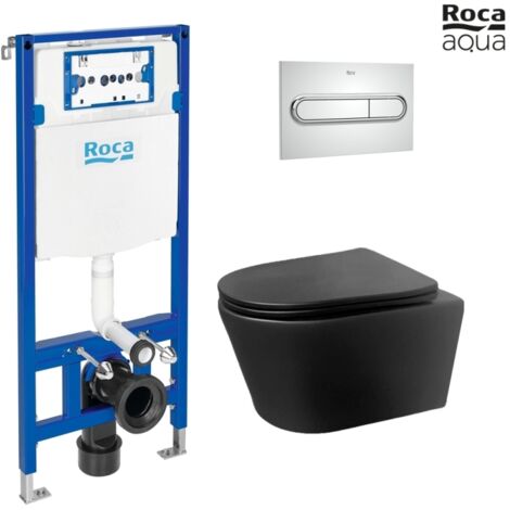 BASTIDOR ROCA DUPLO PACK CISTERNA EMPOTRADA Y PULSADOR PL1 CROMO BRILLO CON INODORO SUSPENDIDO Rimless LIA Negro de AzulBath (1/5)
