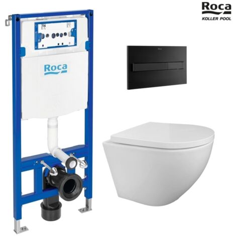 BASTIDOR ROCA DUPLO PACK CISTERNA EMPOTRADA Y PULSADOR PL7 DUAL NEGRO CON WC SUSPENDIDO KP ROUND SMART Blanco Tornado 3.0 (1/5)