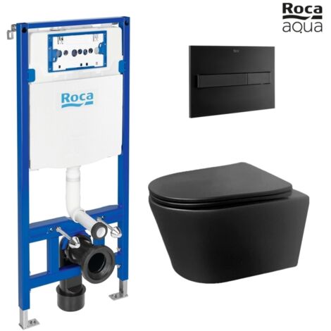 BASTIDOR ROCA DUPLO PACK CISTERNA EMPOTRADA Y PULSADOR PL7 NEGRO MATE CON INODORO SUSPENDIDO Rimless LIA Negro de AzulBath