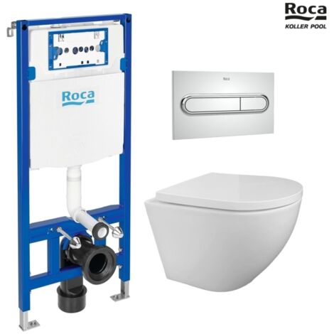 BASTIDOR ROCA DUPLO PACK CISTERNA EMPOTRADA Y PULSADOR PL1 CROMO BRILLO CON WC SUSPENDIDO KP ROUND SMART Blanco Tornado 3.0 (1/5)
