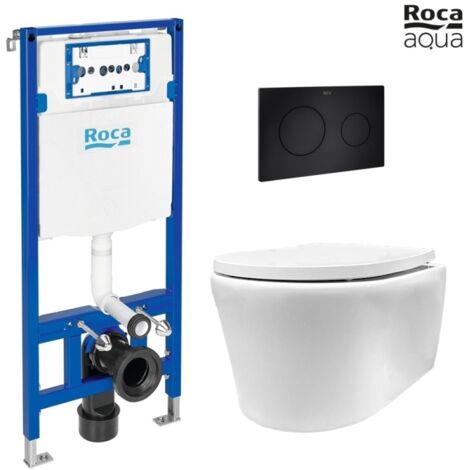 Bastidor empotrado ROCA Duplo Pack con cisterna y pulsador PL10 neg mat, con inodoro suspendido Rimless LIA de AzulBath (1/5)
