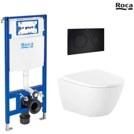 Bastidor Roca Duplo cisterna empotrada y pulsador PL10 Negro Mate con inodoro suspendido ROCA ONA