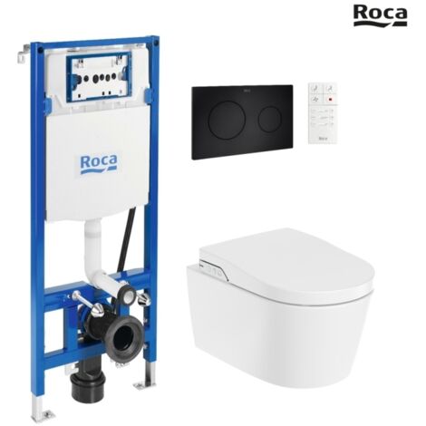 BASTIDOR ROCA DUPLO SMART PACK CISTERNA EMPOTRADA Y PULSADOR PL10 NEGRO MAT CON WC SUSPENDIDO RIMLESS IN-WASH INSPIRA ROUND (1/5)