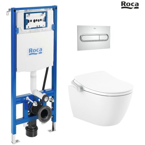 BASTIDOR ROCA DUPLO SMART PACK CISTERNA EMPOTRADA Y PULSADOR PL1 DUAL CROMO BR CON INODORO SUSPENDIDO RIMLESS IN-WASH ONA (1/5)