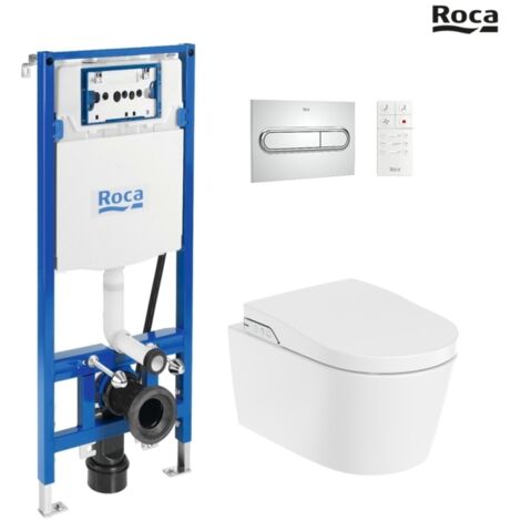 BASTIDOR ROCA DUPLO SMART PACK CISTERNA EMPOTRADA Y PULSADOR PL1 CROMO BR CON INODORO SUSPENDIDO RIMLESS IN-WASH INSPIRA ROUND (1/5)