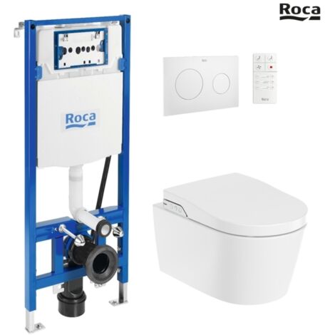 BASTIDOR ROCA DUPLO SMART PACK CISTERNA EMPOTRADA Y PULSADOR PL10 BL MAT CON INODORO SUSPENDIDO RIMLESS IN-WASH INSPIRA ROUND (1/5)