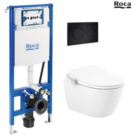 BASTIDOR ROCA DUPLO SMART PACK CISTERNA EMPOTRADA Y PULSADOR PL10 DUAL NEGRO MAT CON INODORO SUSPENDIDO RIMLESS IN-WASH ONA (1/5)