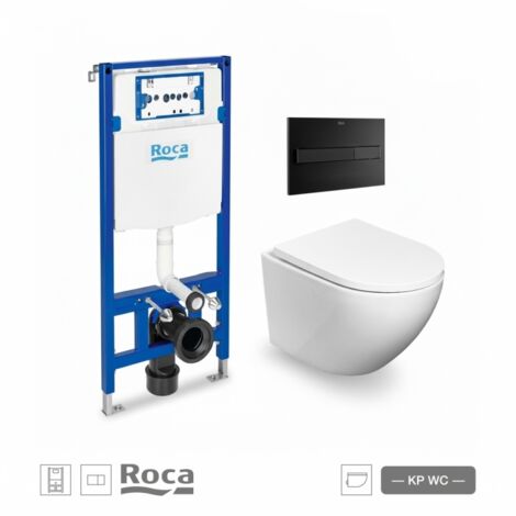 BASTIDOR ROCA DUPLO PACK CISTERNA EMPOTRADA Y PULSADOR PL7 NEG MAT C/ INODORO SUSPENDIDO ROUND SMART 52cm TOR 3 C/ ASIENTO FINO