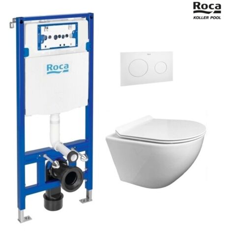 BASTIDOR ROCA DUPLO ONE PACK CISTERNA EMPOTRADA Y PULSADOR PL10 BLANCO MATE CON WC SUSPENDIDO ROUND SMART TORNADO 3.0 TAPA FINA