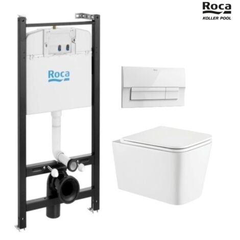 BASTIDOR ROCA ACTIVE CON CISTERNA EMPOTRADA Y PULSADOR BLANCO BRILLO NEW y WC suspendido TREND 49CM VORTEX DE KP