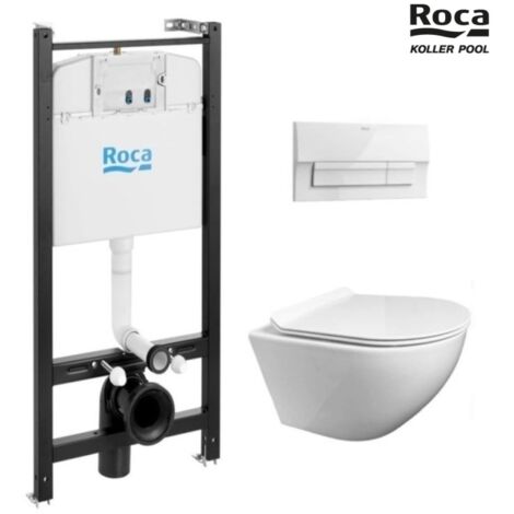 BASTIDOR ROCA ACTIVE CISTERNA EMPOTRADA Y PULSADOR BLANCO BRILLO NEW CON WC SUSPENDIDO ROUND SMART TORNADO 3.0 TAPA FINA