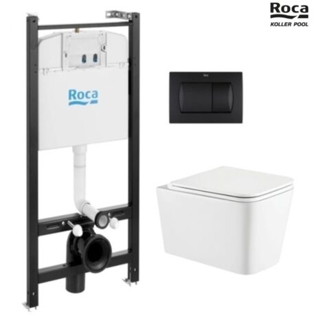 BASTIDOR ROCA ACTIVE CON CISTERNA EMPOTRADA Y PULSADOR NEGRO MATE y WC suspendido TREND 49CM VORTEX DE KP