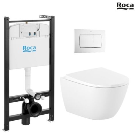 Bastidor ROCA Active pack cisterna empotrada y pulsador PVC blanco brillo con inodoro suspendido Rimless ROCA ONA blanco