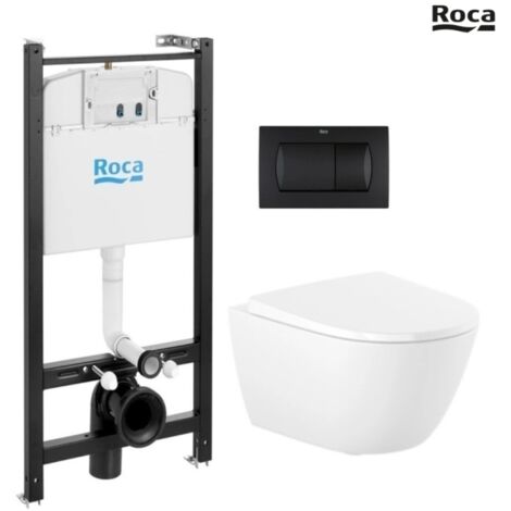 BASTIDOR ROCA ACTIVE PACK CISTERNA EMPOTRADA Y PULSADOR NEGRO MATE CON INODORO SUSPENDIDO ROCA ONA asiento Soft Close