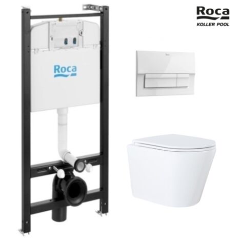 BASTIDOR ROCA ACTIVE CON CISTERNA EMPOTRADA Y PULSADOR BLANCO BRILLO NEW y WC susp. Orion blanco Tapa Fina 51,5 cm VORTEX KP (1/5)