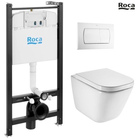 Bastidor ROCA ACTIVE Pack cisterna empotrada y pulsador blanco brillo con inodoro suspendido ROCA THE GAP rimless