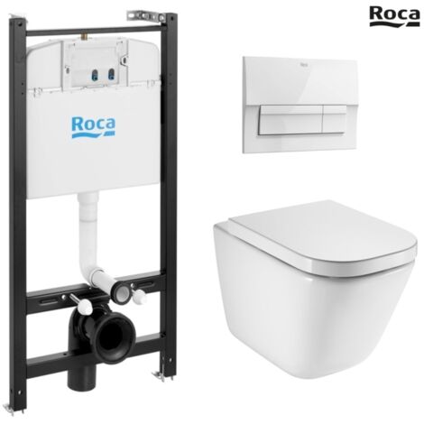 Bastidor ROCA ACTIVE Pack cisterna empotrada y pulsador blanco br NEW con inodoro suspendido ROCA THE GAP rimless