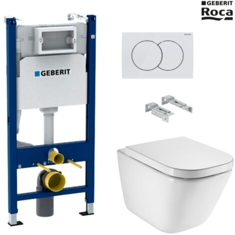 Bastidor GEBERIT Pack Cisterna empotrada y pulsador DELTA 01 blanco br con inodoro suspendido ROCA THE GAP rimless