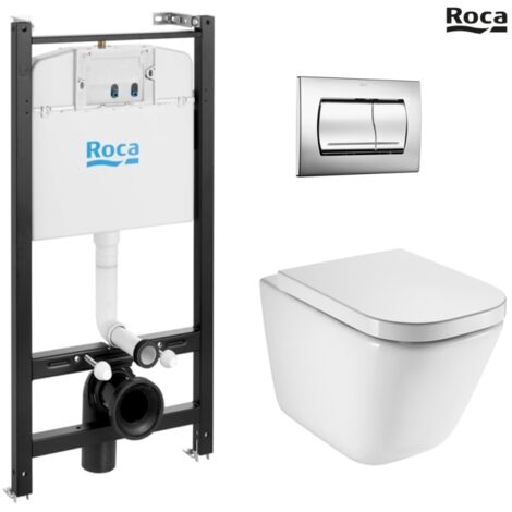 Bastidor ROCA ACTIVE Pack cisterna empotrada y pulsador cromo brillo con inodoro suspendido ROCA THE GAP rimless