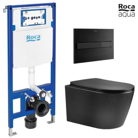 BASTIDOR ROCA DUPLO ONE PACK CISTERNA EMPOTRADA Y PULSADOR PL7 NEGRO MAT CON INODORO SUSPENDIDO NEBULA BLACK MATE RIMLESS