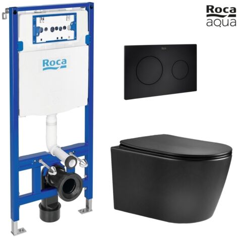 BASTIDOR ROCA DUPLO CON CISTERNA EMPOTRADA Y PULSADOR PL10 NEGRO MATE CON INODORO SUSPENDIDO NEBULA BLACK MATE RIMLESS