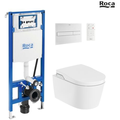 BASTIDOR ROCA DUPLO SMART PACK CISTERNA EMPOTRADA Y PULSADOR PL7 BL MAT CON INODORO SUSPENDIDO RIMLESS IN-WASH INSPIRA ROUND (1/5)